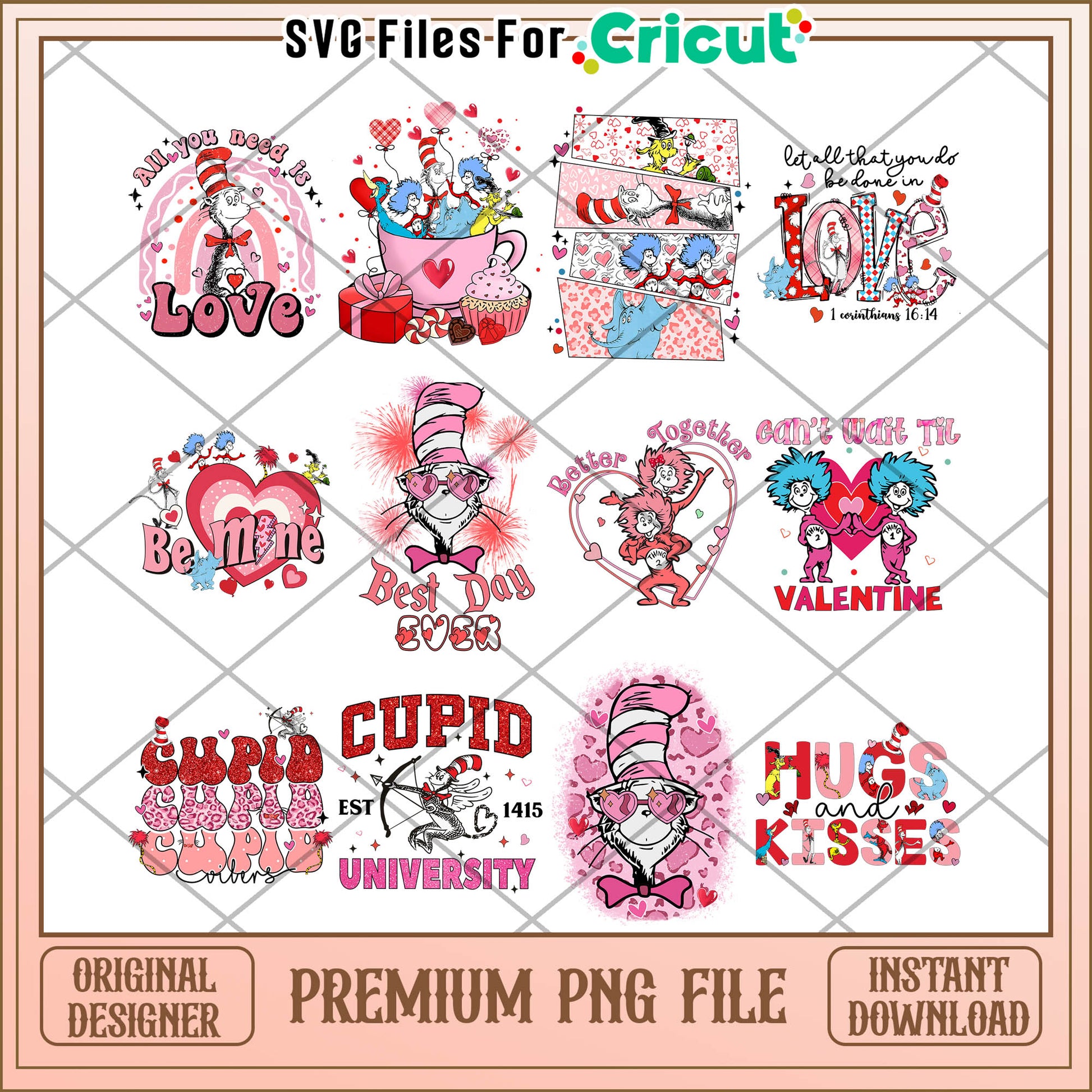 Valentine's Day Dr seuss PNG Bundle with Love and Friendship Designs