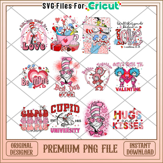 Valentine's Day Dr seuss PNG Bundle with Love and Friendship Designs