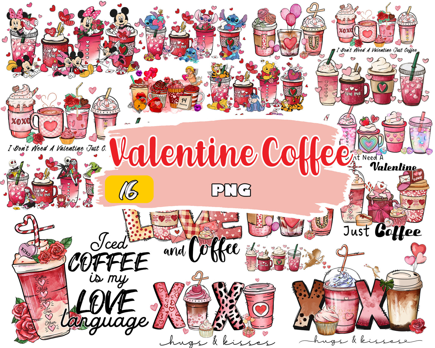 Valentine's day PNG, Valentines coffee bundle, Valentine sublimation Design Digital Download