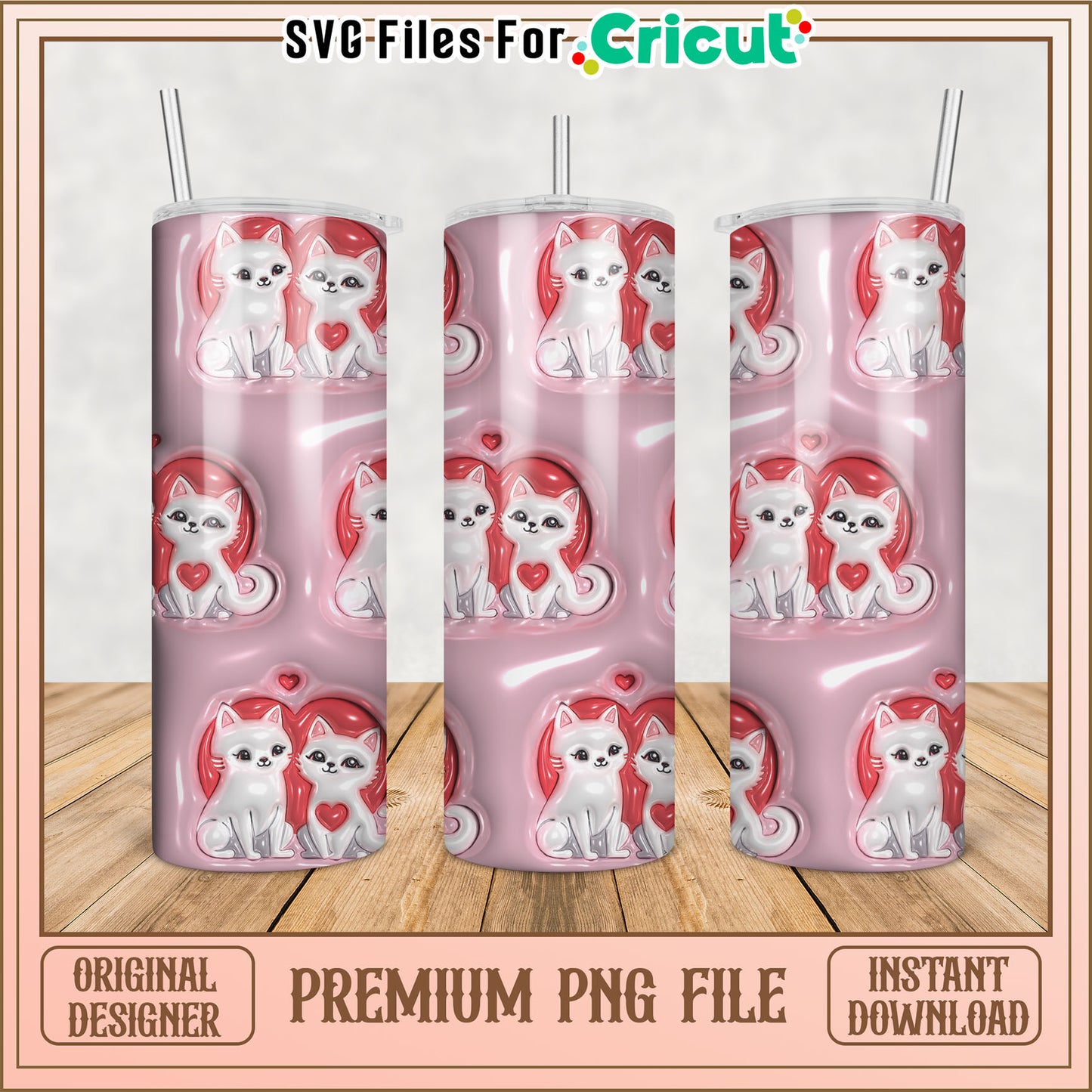 Valentines Cats Tumbler PNG Design
