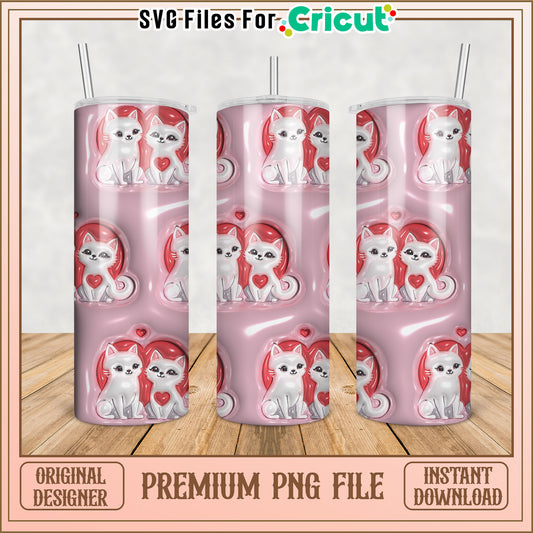 Valentines Cats Tumbler PNG Design