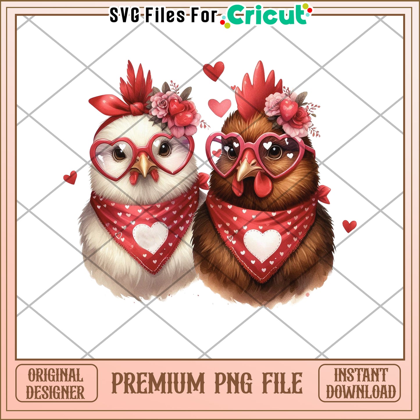 Valentines Chickens PNG Cricut Design