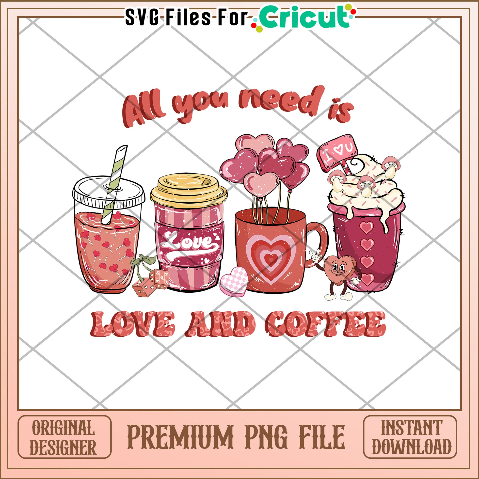 Valentines Coffee PNG Sublimation Design