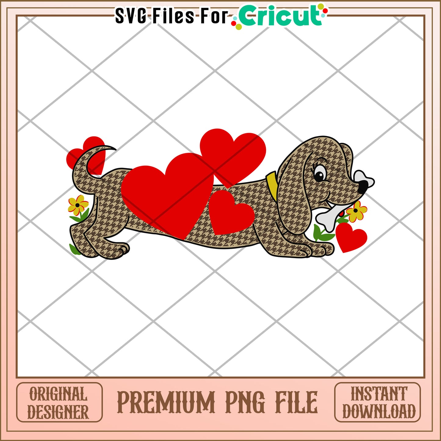 Valentines Dachshund PNG Cricut File