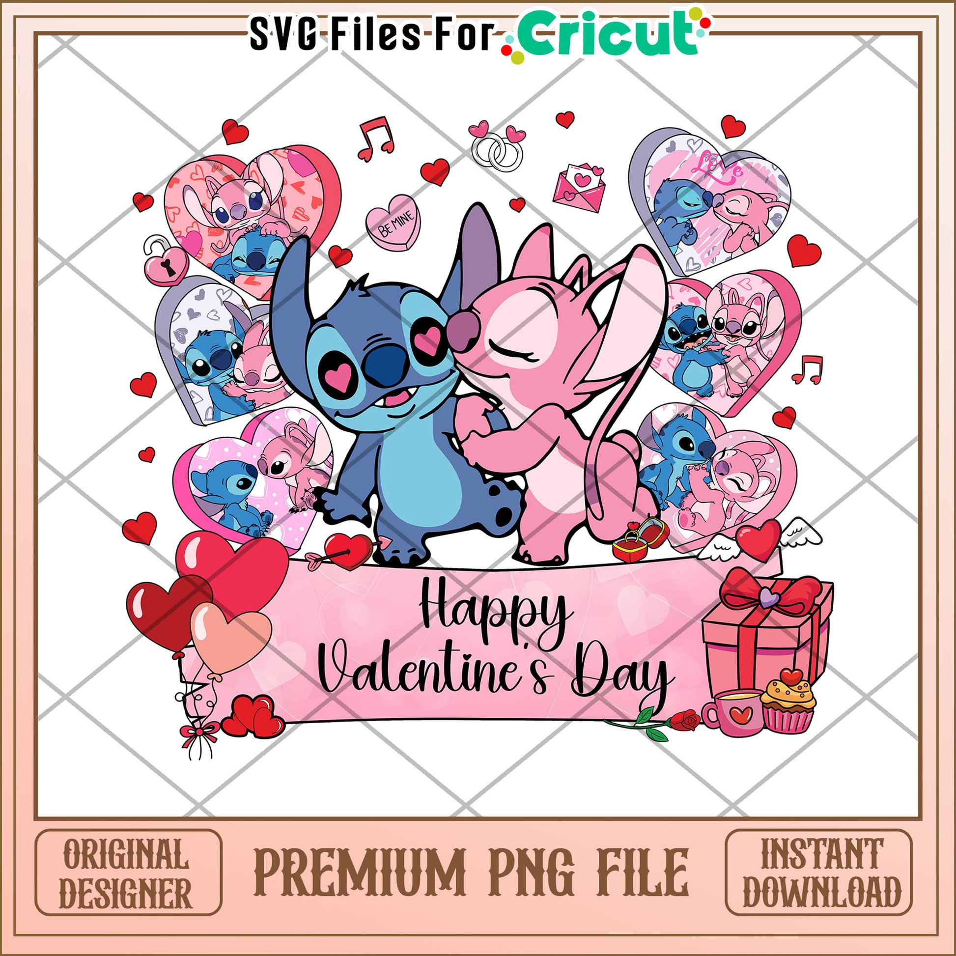 Valentines Day PNG Art with Cute Stitch Characters