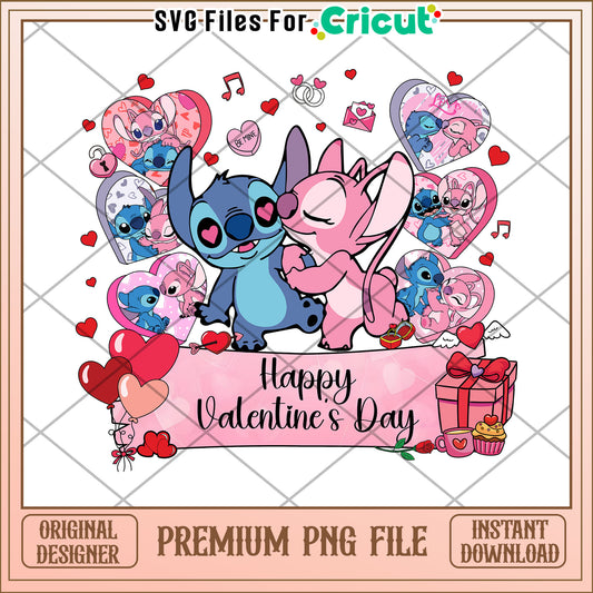 Valentines Day PNG Art with Cute Stitch Characters