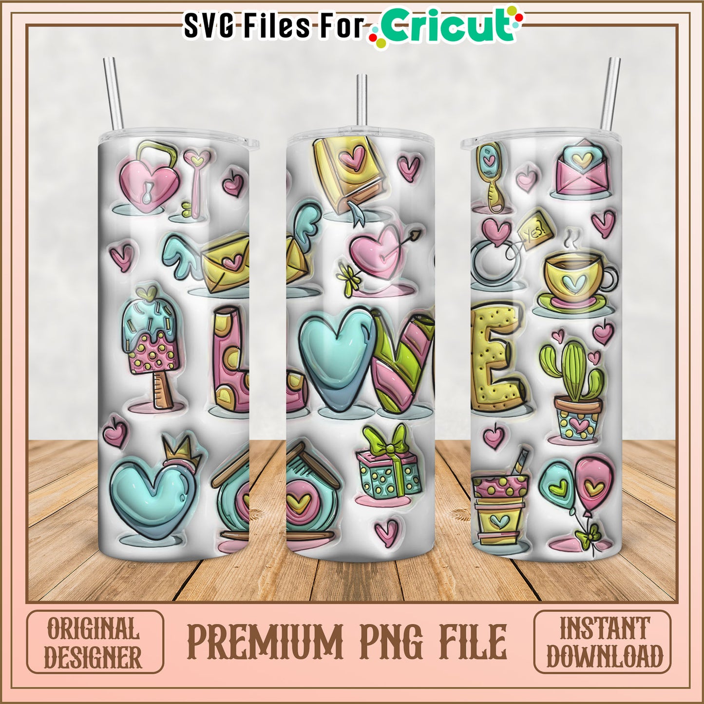 Valentines Day Tumbler PNG Design