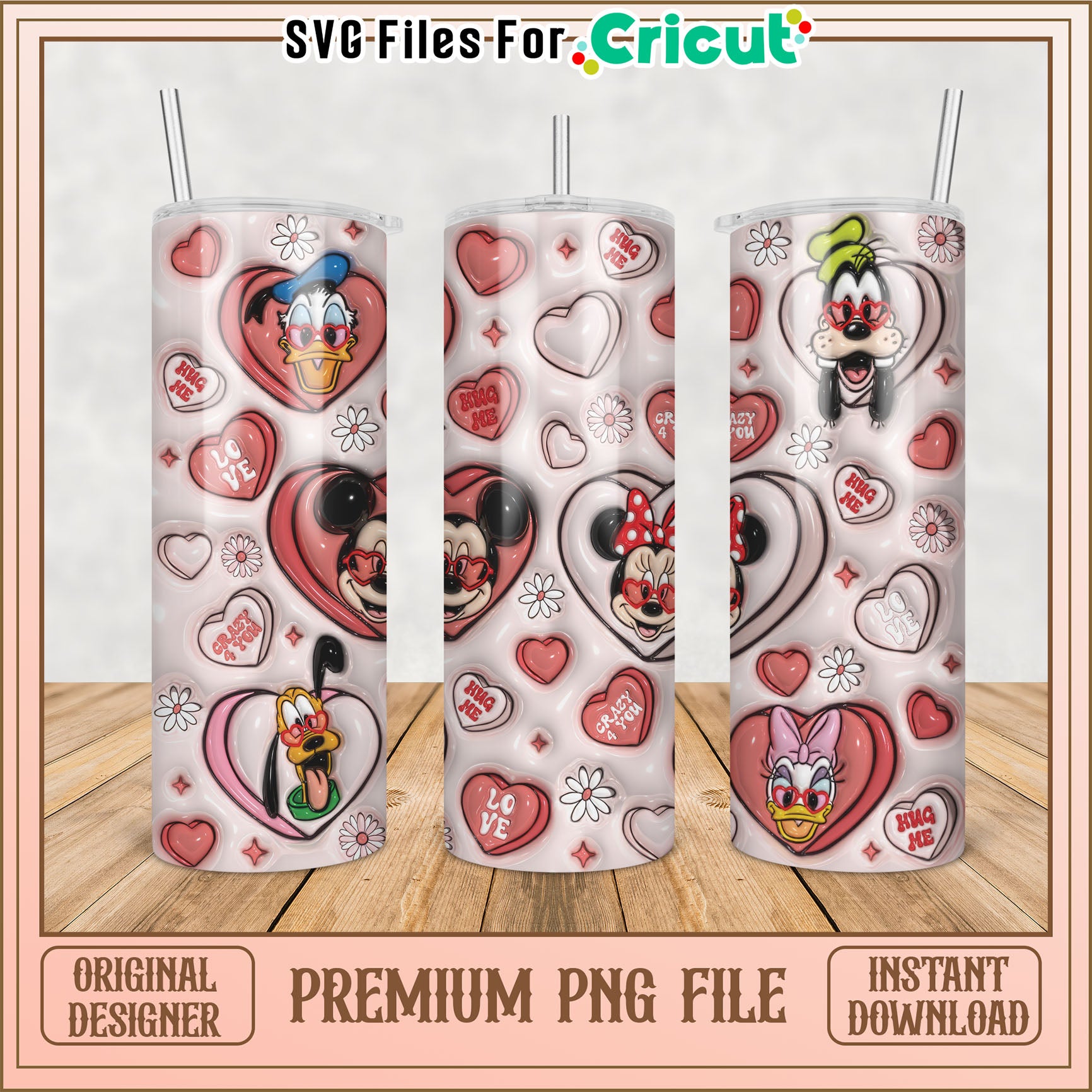 Valentines Disney Tumbler PNG Design