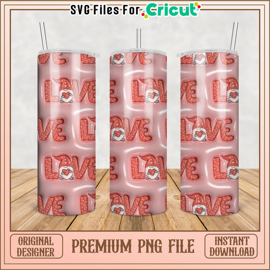 Valentines Gnome Love Tumbler PNG