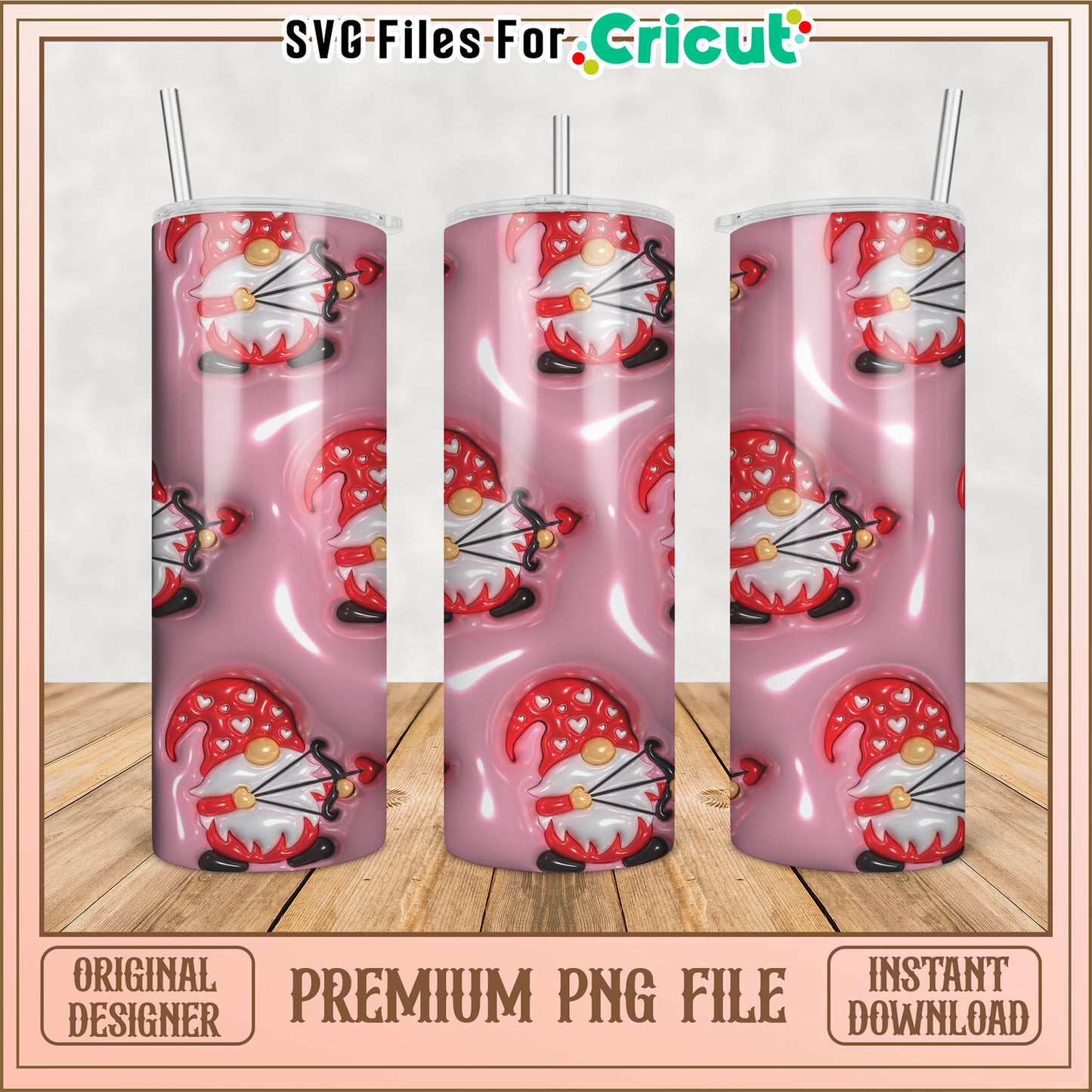 Valentines Gnome Tumbler PNG Design