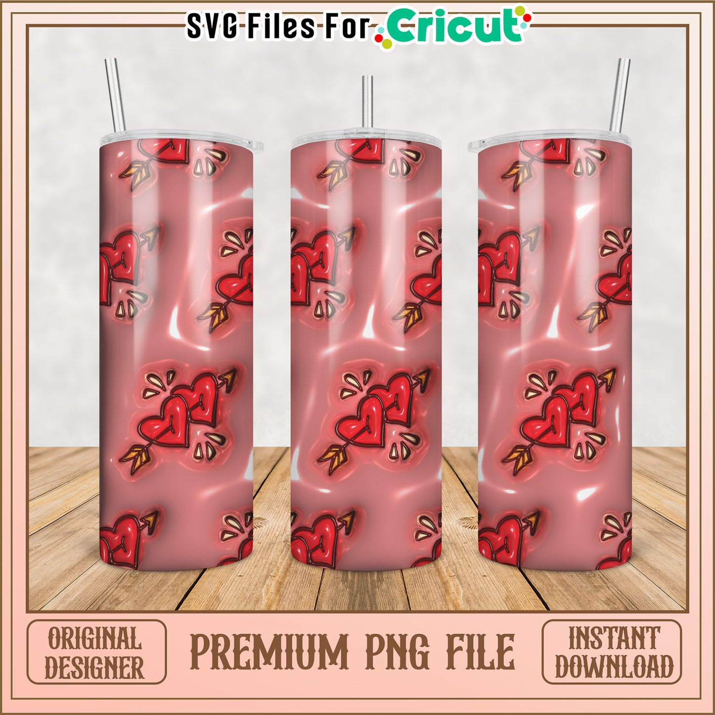 Valentines Hearts PNG Tumbler Design