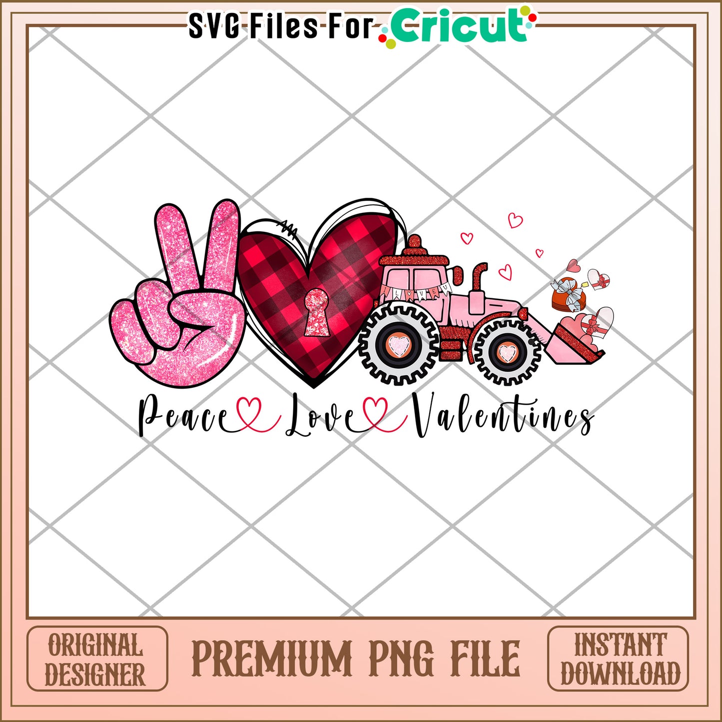 Valentines Peace Love Tractor PNG