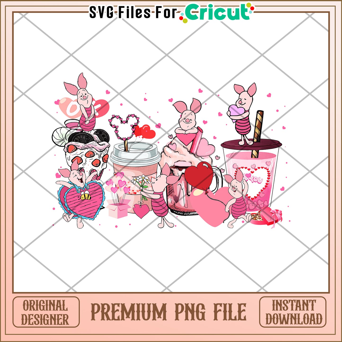 Valentines Piglet PNG Cricut File