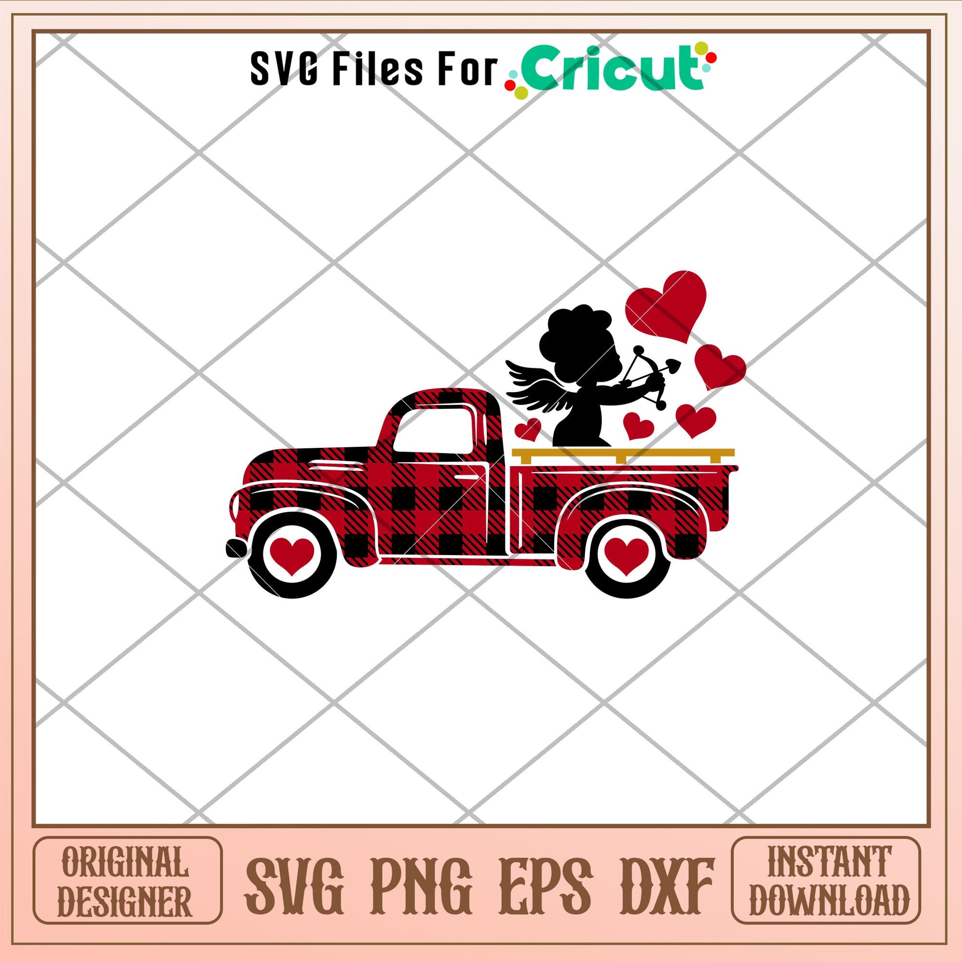 Valentines Red Truck Cupid Hearts, Valentines Red Truck Cupid Hearts Svg