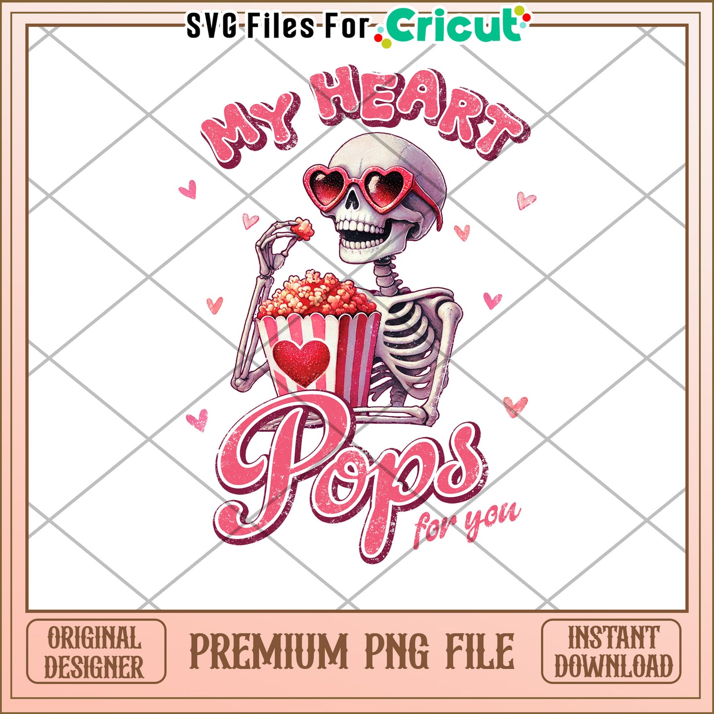 Valentines Skeleton Popcorn PNG Design