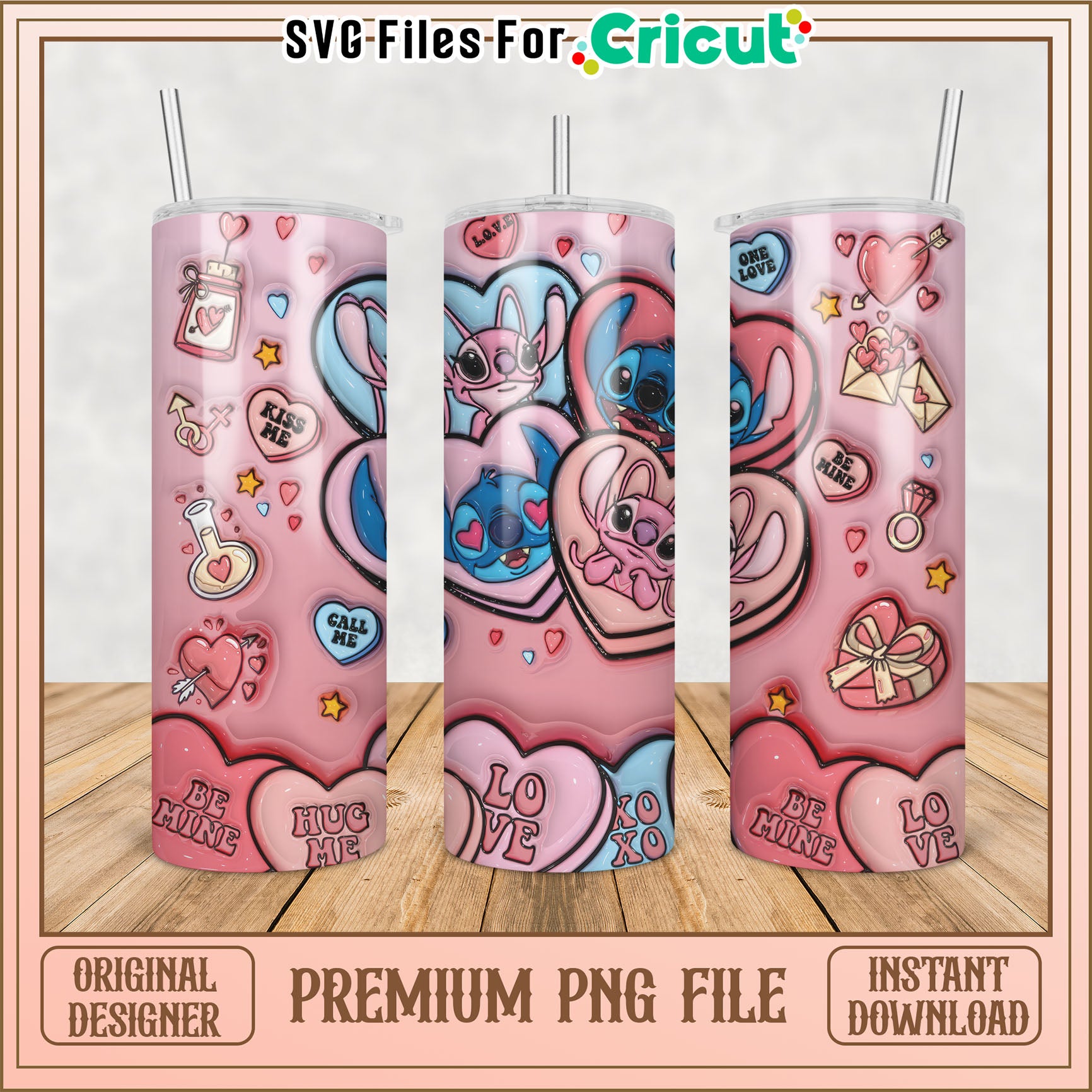 Valentines Stitch Tumbler PNG Design