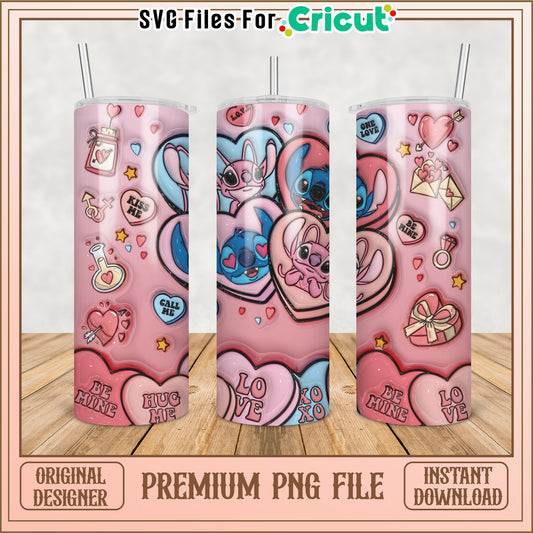 Valentines Stitch Tumbler PNG Design