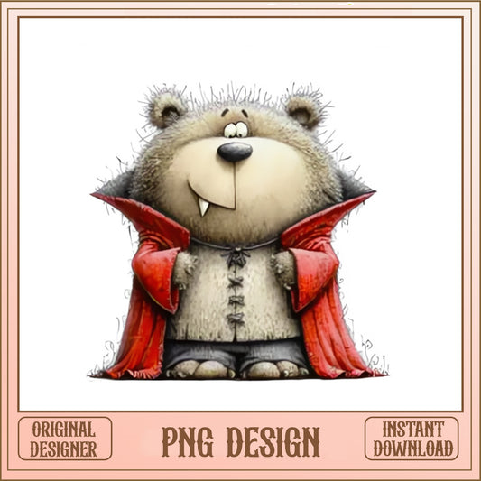 Vampire Bear PNG, Cute Halloween Bear Clipart, Halloween PNG