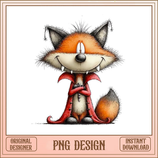 Vampire Fox Halloween PNG, Cute Fox Clipart, Halloween PNG