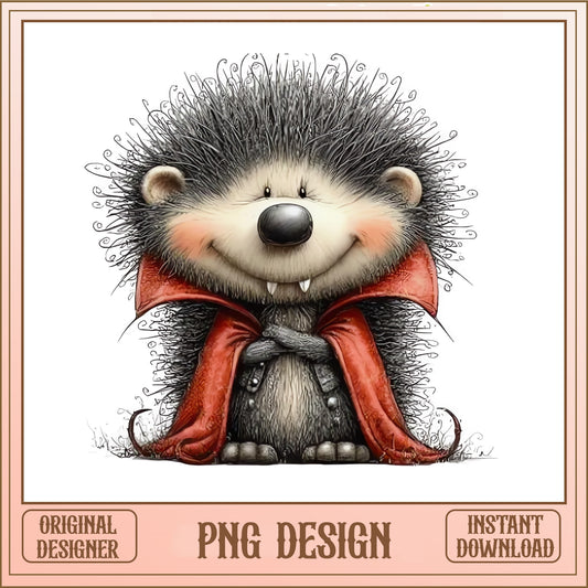 Vampire Hedgehog PNG, Cute Halloween Hedgehog, Spooky Animal PNG