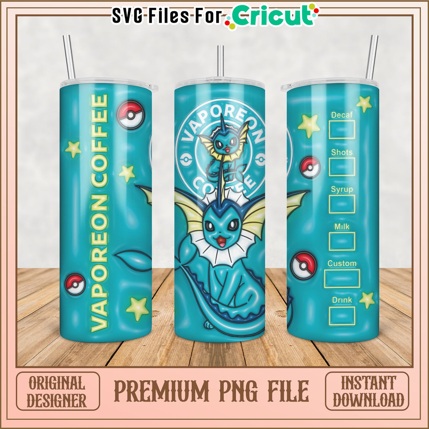 Vaporeon Coffee Tumbler PNG Design