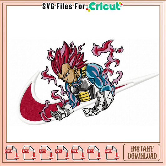 Vegeta Nike Swoosh Embroidery Design Instant Download