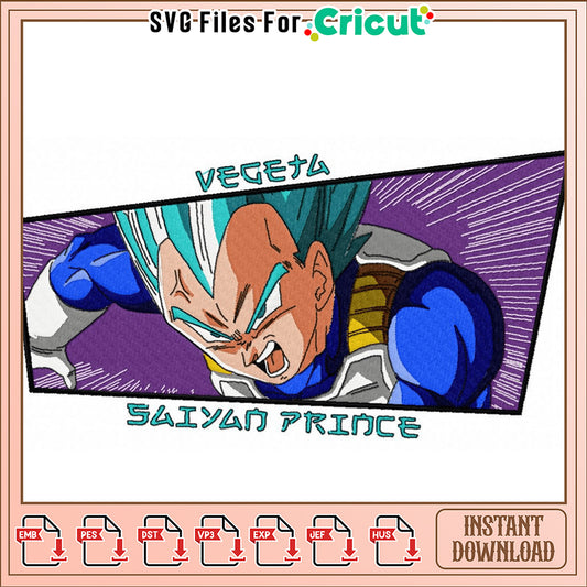 Vegeta Saiyan Prince Embroidery Design