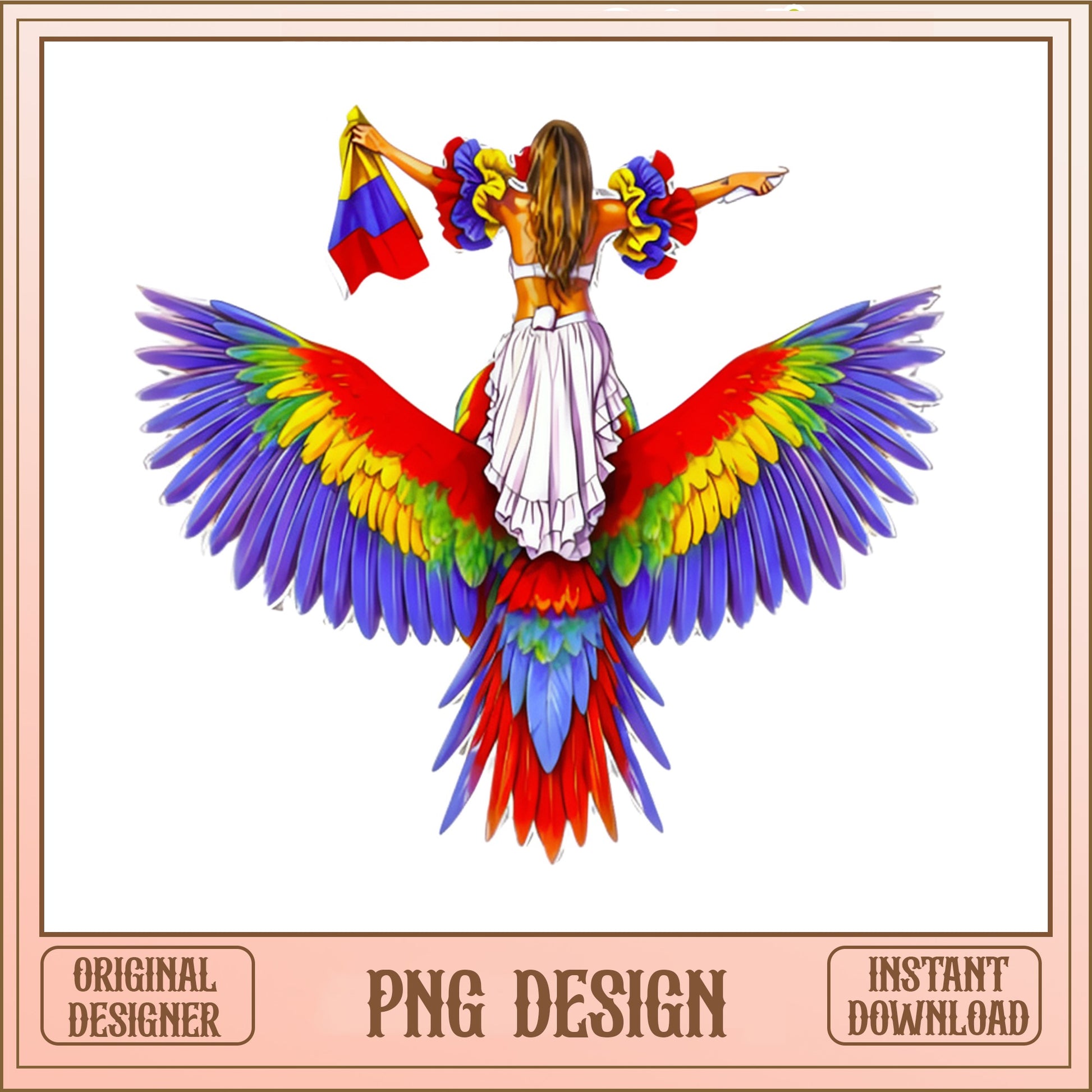 Venezuelan Girl With Macaw Wings PNG, Venezuela Flag PNG, Latina PNG
