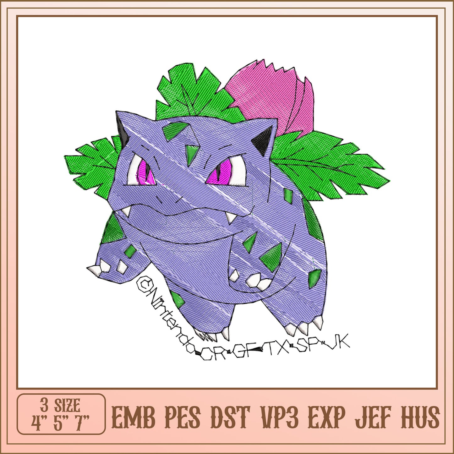 Venusaur Embroidery Design 4x5x7 Inch