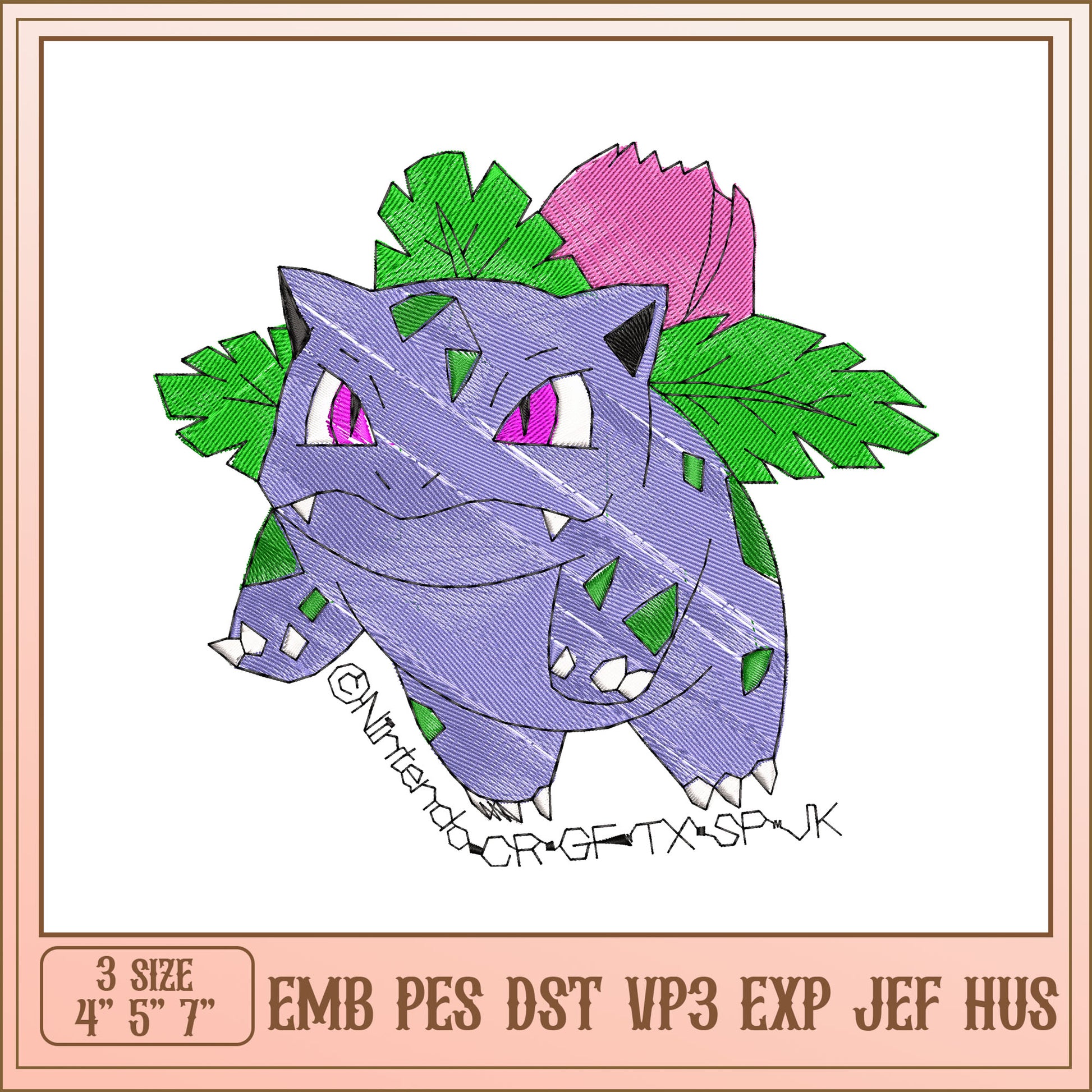 Venusaur Embroidery Design 4x5x7 Inch