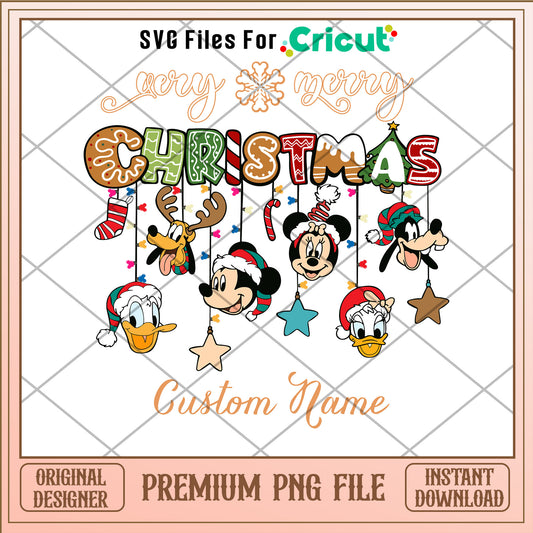 Very merry christmas custom name png, mickey and friends png