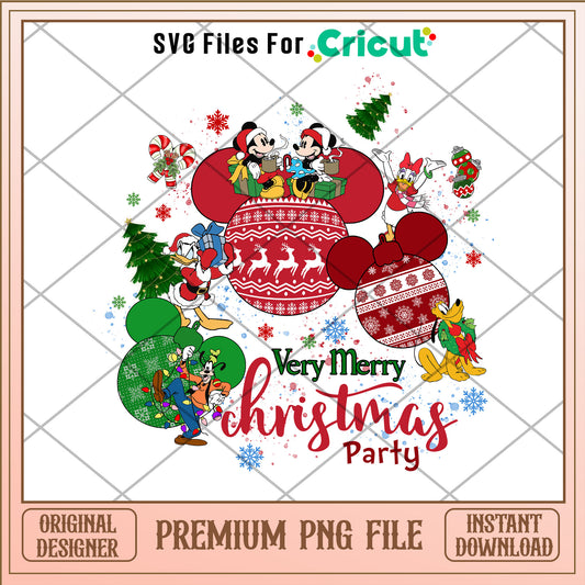 Very merry christmas party png, mickey and friends png