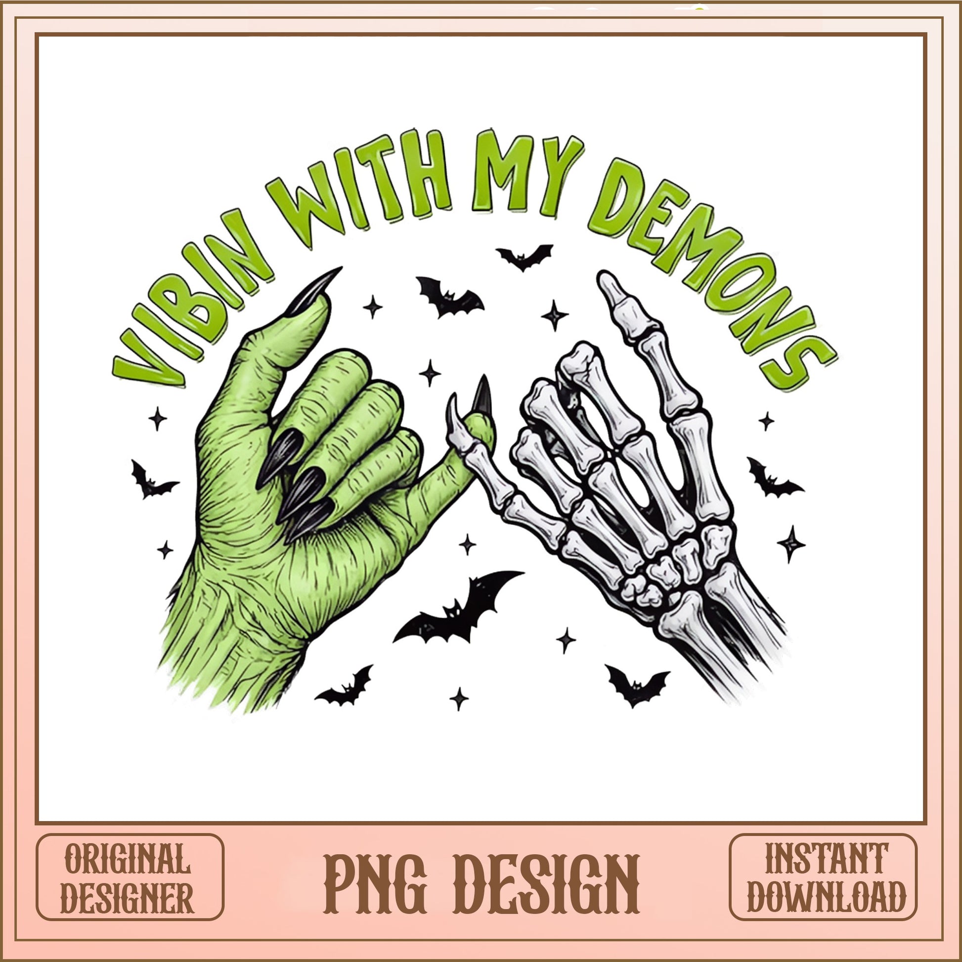 Vibin With My Demons PNG, Halloween Skeleton PNG, Witch PNG