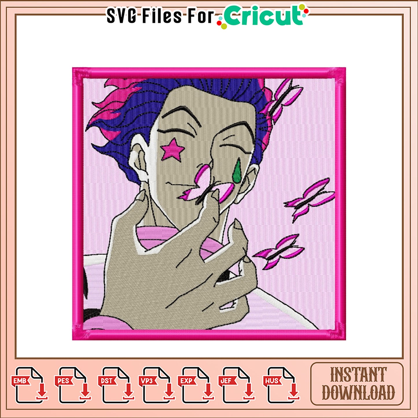 Vibrant Anime Style Embroidery Design Instant Download