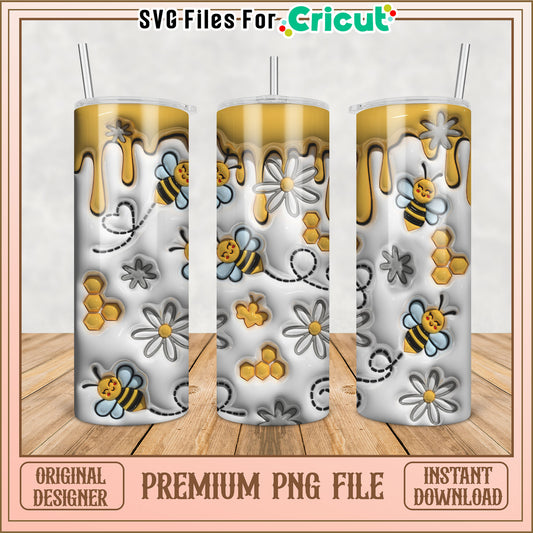 Vibrant Bee and Flower Design Tumbler PNG for Crafting Projects