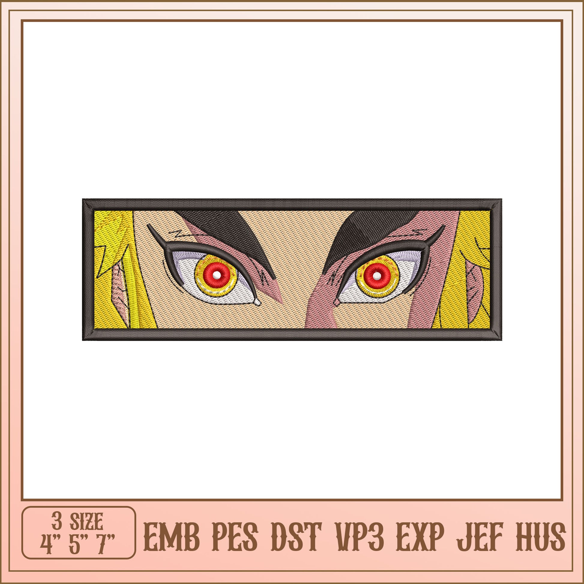 Vibrant Cartoon Eyes Embroidery Design in Three Sizes for Crafting