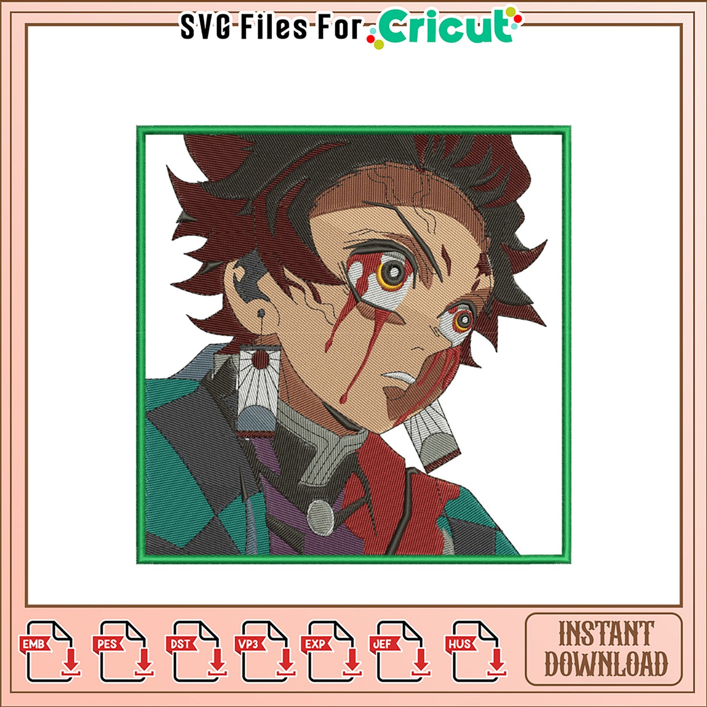 Vibrant Embroidery Design of Anime Character Portrait