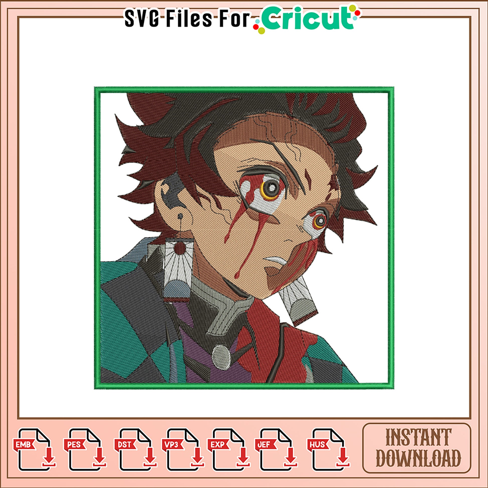 Vibrant Embroidery Design of Anime Character Portrait