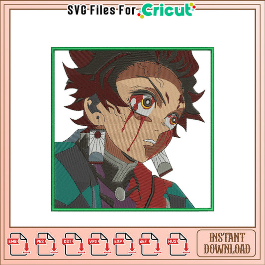 Vibrant Embroidery Design of Anime Character Portrait