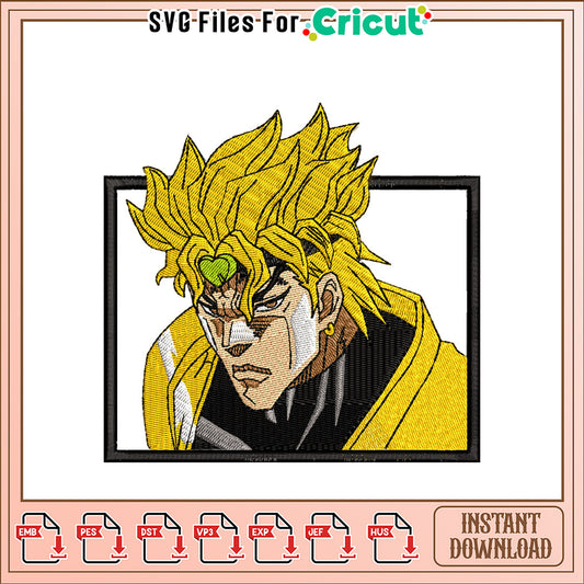 Vibrant Embroidery Design of a Character with Yellow Hair