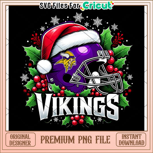 Vikings Football Helmet PNG Design for Christmas, Instant Download Available