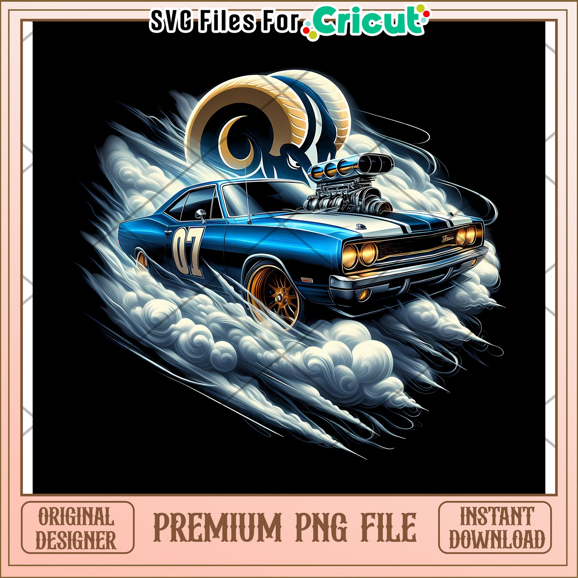 Vintage Blue Muscle Car Illustration, Perfect for Craft Projects