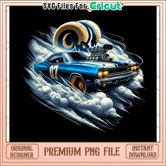 Vintage Blue Muscle Car Illustration, Perfect for Craft Projects