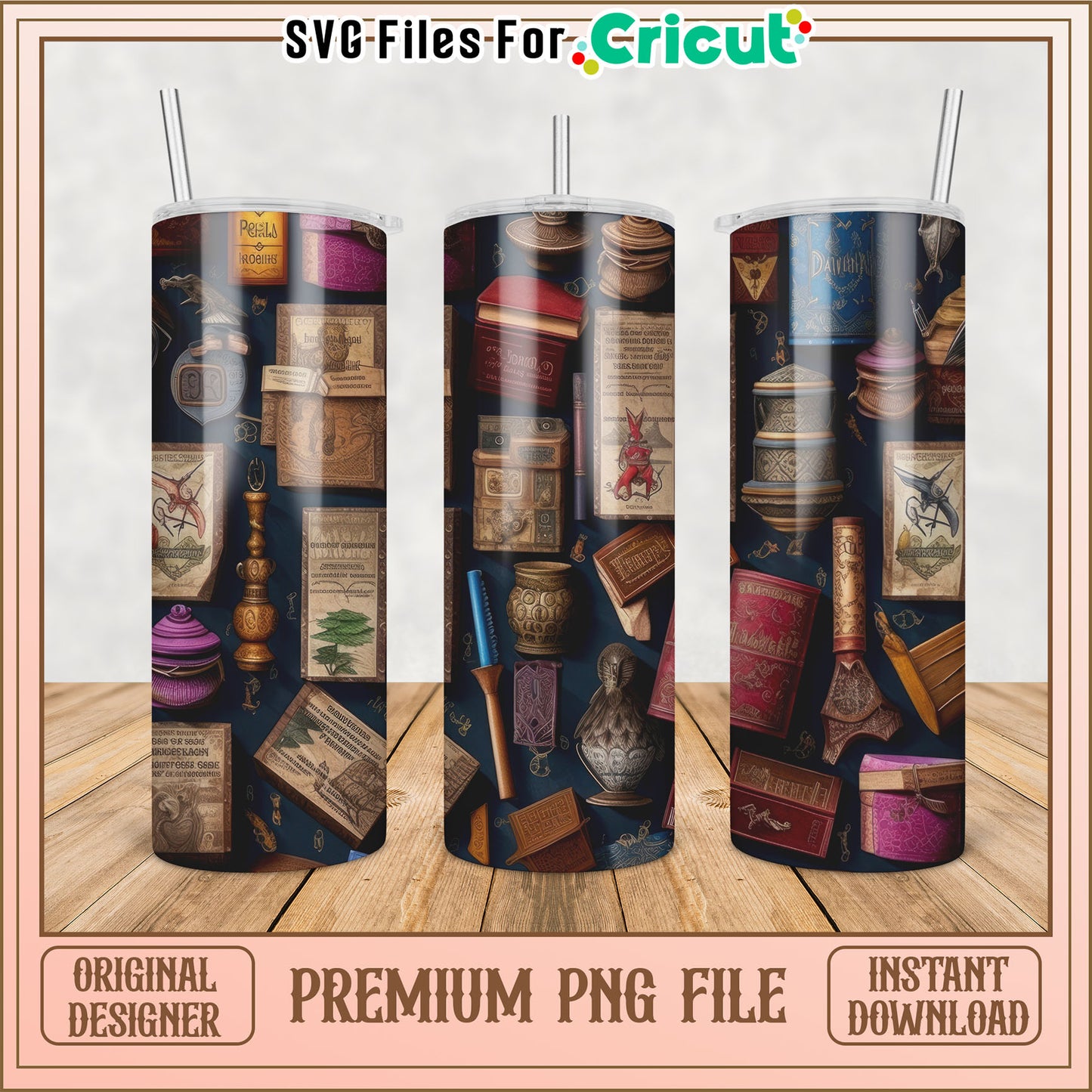 Vintage Book Tumbler PNG Sublimation