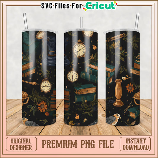 Vintage Books Tumbler PNG Design - Instant Download
