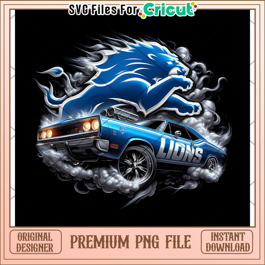 Vintage Car Graphic Design, Detroit Lions Sports Theme PNG File