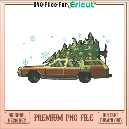 Vintage Car with Christmas Trees PNG File, Perfect for Holiday Decor