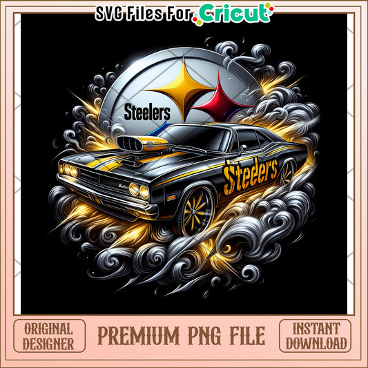Vintage Car with Steelers Logo, Perfect for Sports Fans Decor
