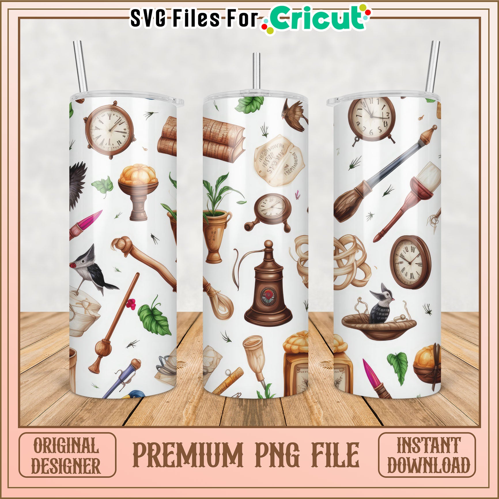 Vintage Clock Tumbler PNG Design