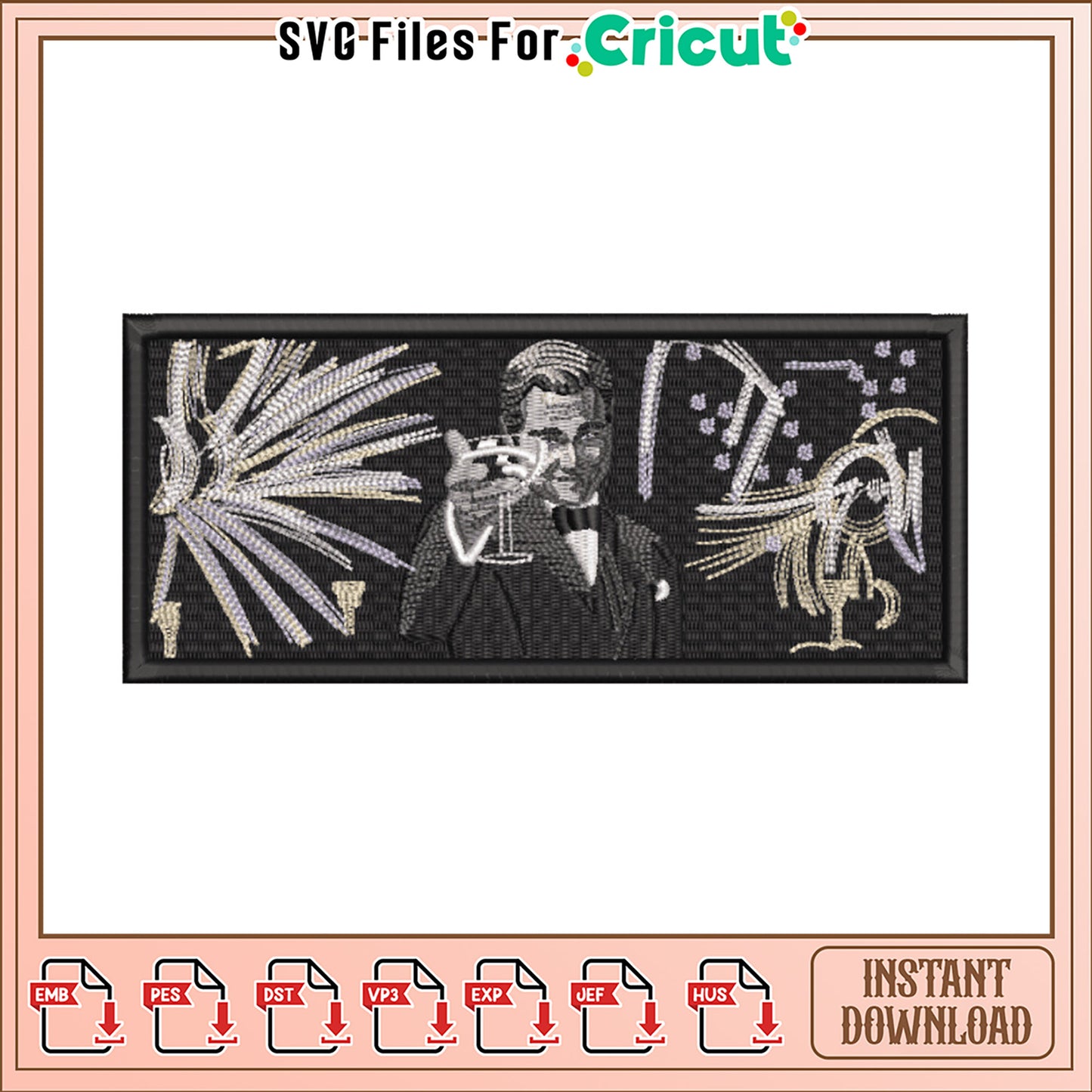Vintage Cocktail Party Embroidery Design Downloadable Art